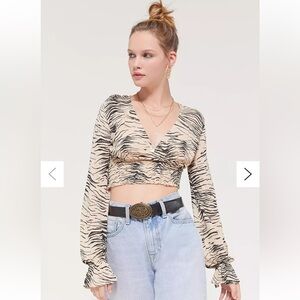 Urban Outfitters Taran Smocked Printed Surplice Top